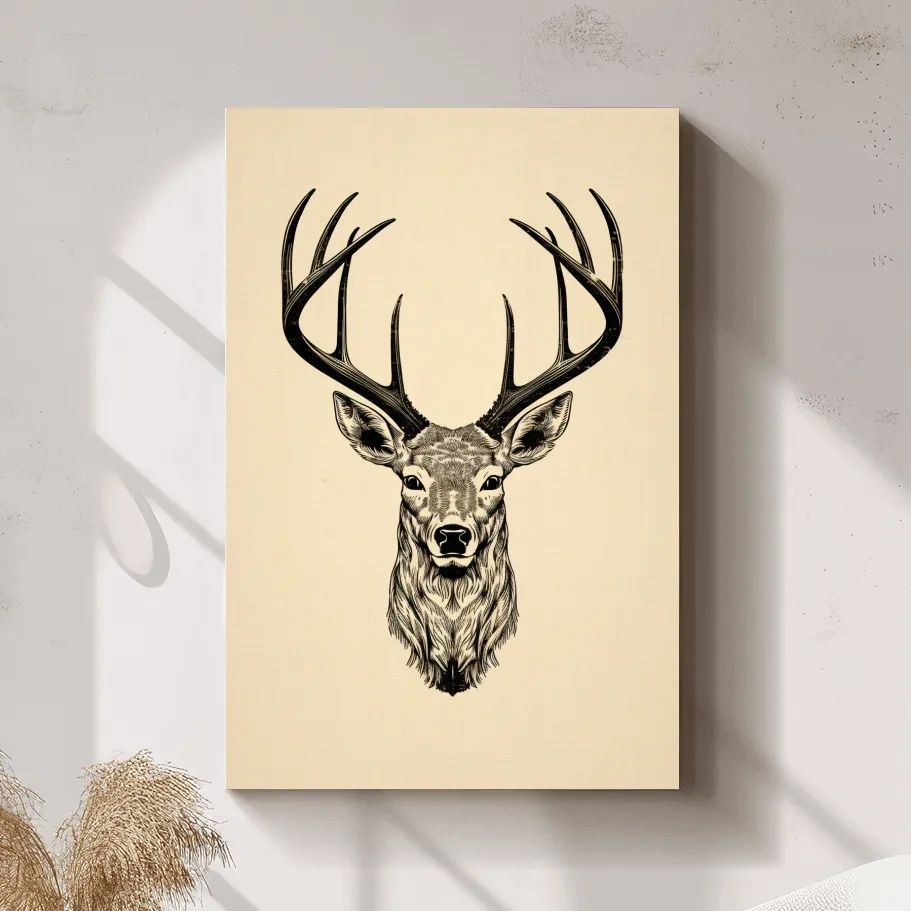 Sepia tone tattoo style illustration of a deers head