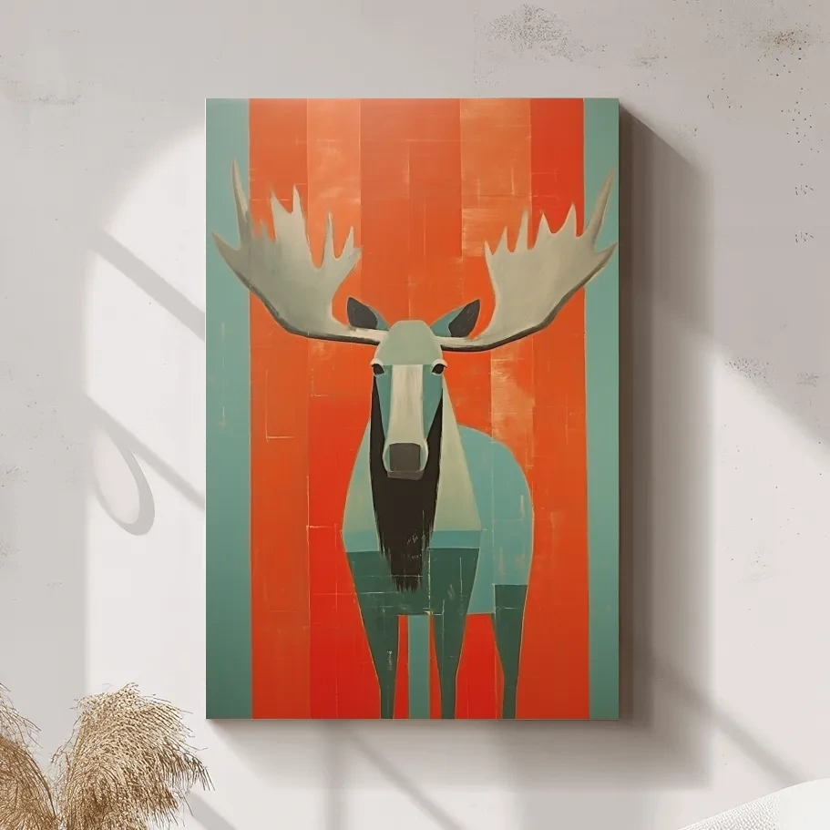 Mid Century Modern Rustic Moose Portrait Painting -  Wildlife Wall Art