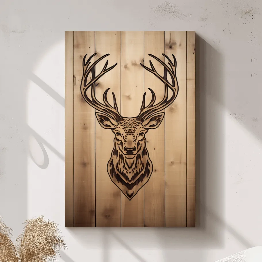 Rustic Stag Head Woodburn Illustration - Cabin Lodge Wildlife Wall Art
