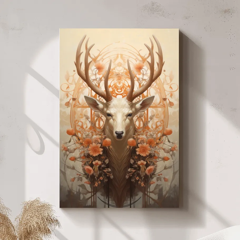 Elegant floral artwork of a beautiful deer head