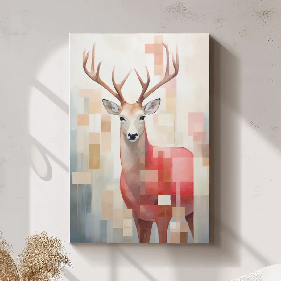 Abstract painting of a deer with geometric shapes