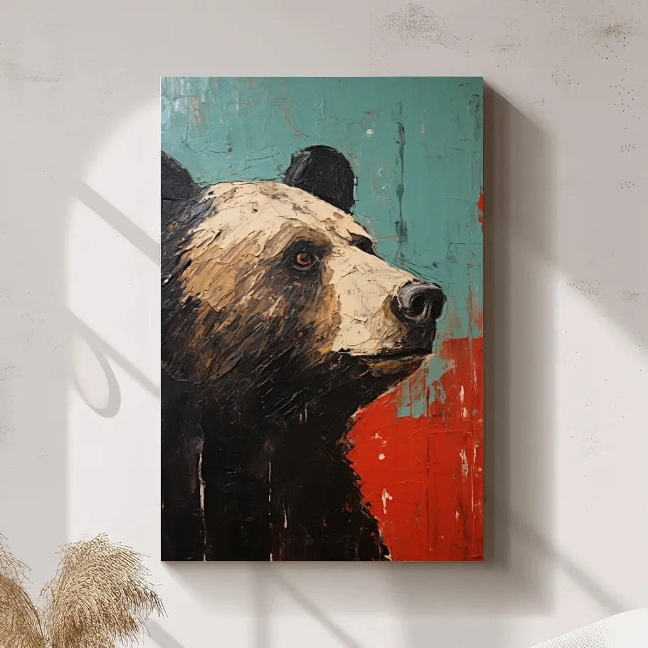 Rustic impasto style painting of a black bears head