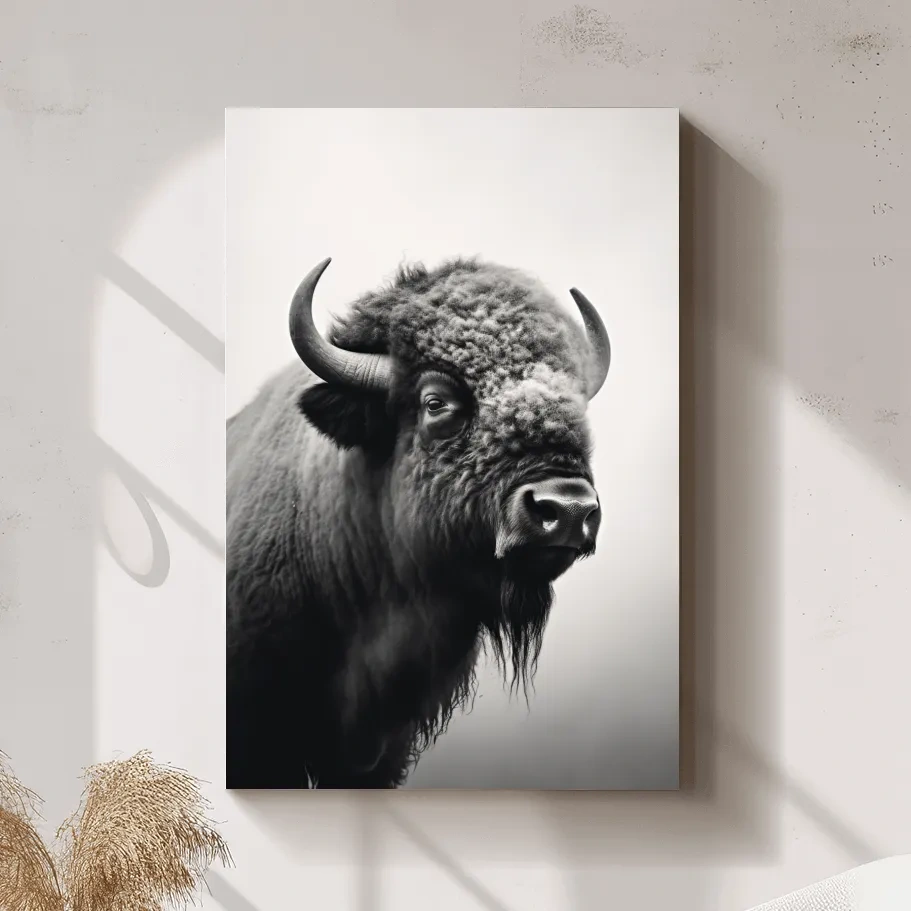 Black And White Bison Portrait - Wildlife Photography Wall Art