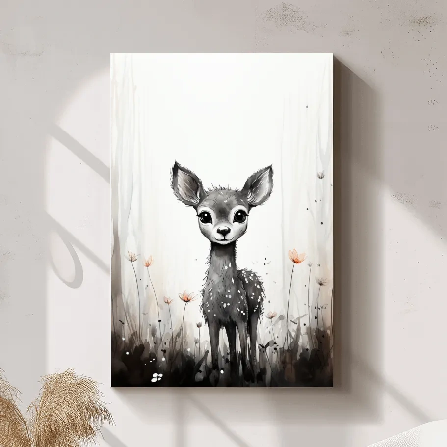 Cute Deer Fawn Watercolor Illustration - Whimsical Woodland Nursery Wall Art