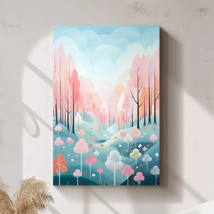 Whimsical Pastel Spring Forest Landscape - Dreamy Nature Wall Art