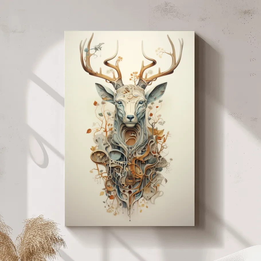 Trippy ornate floral deer head art