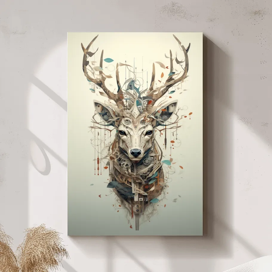 MC Escher style deer head collage art