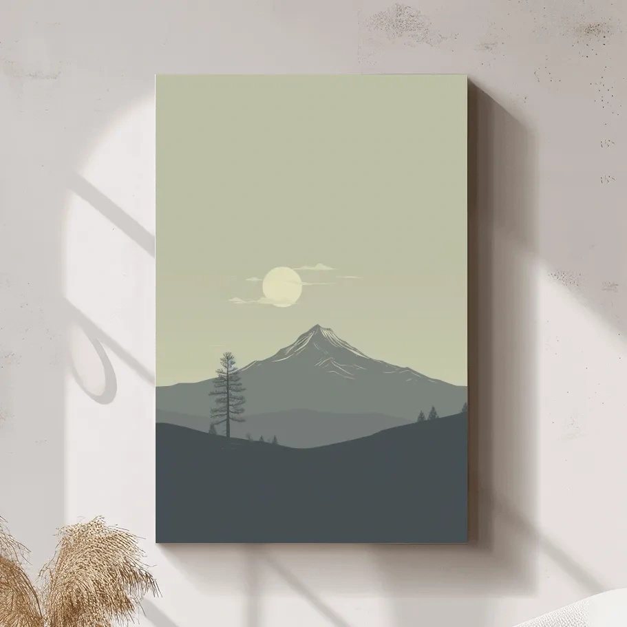 Minimal illustration mountain art, postcard style