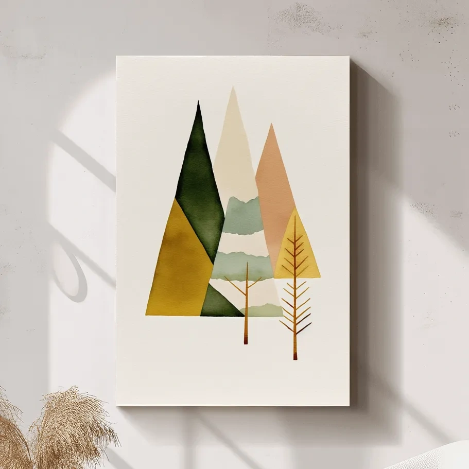 Rustic boho mountain and tree art print