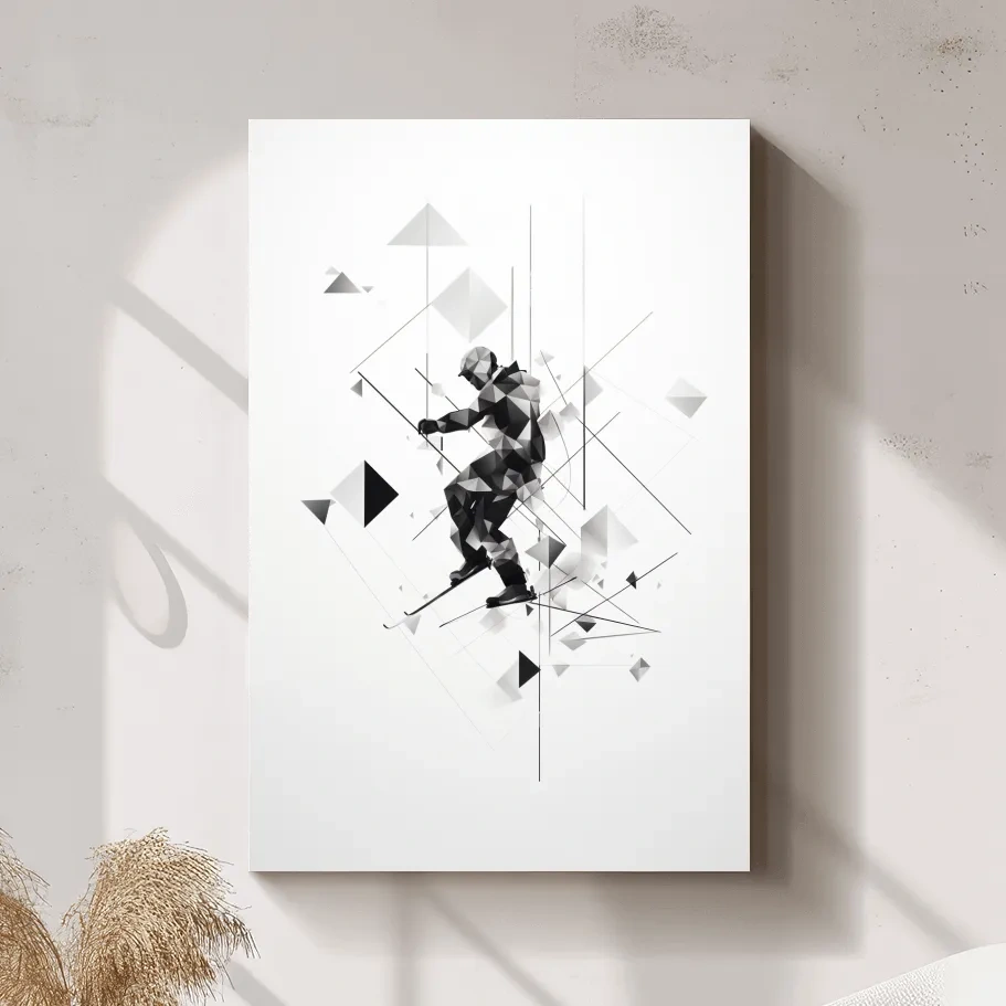 Abstract geometric painting of a skier