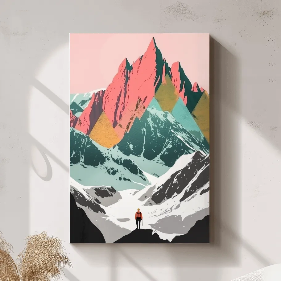 Simple flat colour 2d mountain art, colourful mountain ranges