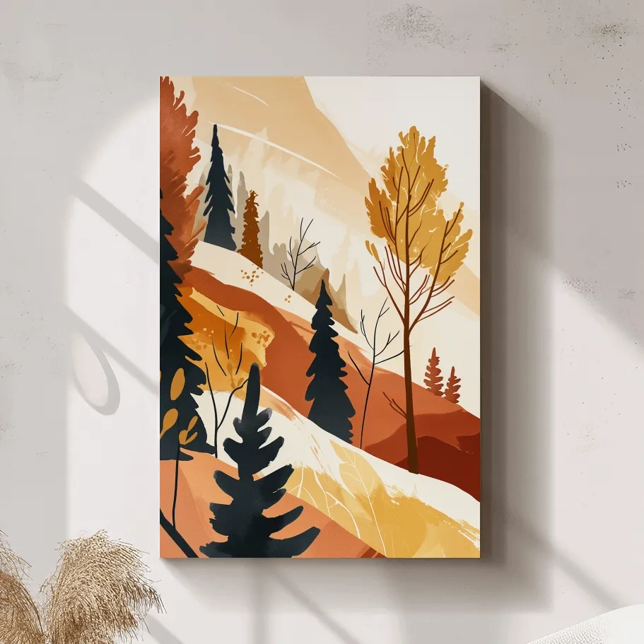 Forest and mountain artwork, bohemian style watercolour print