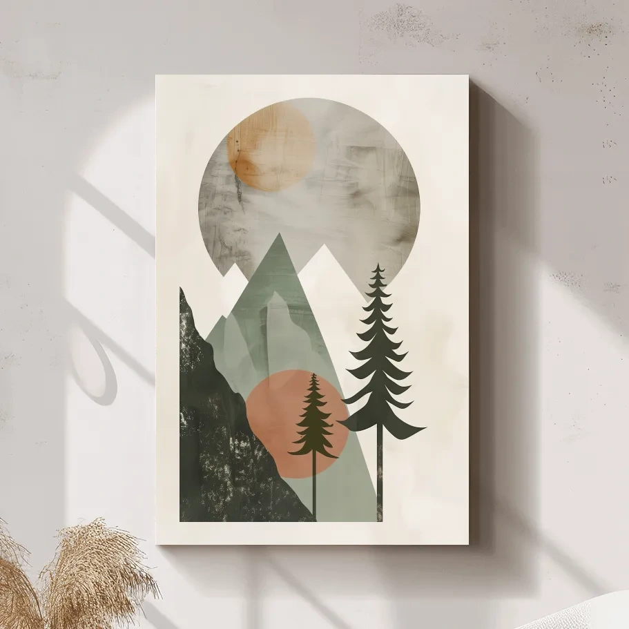 Minimalist Scandinavian Mountain Pines Landscape - Modern Boho Wall Art