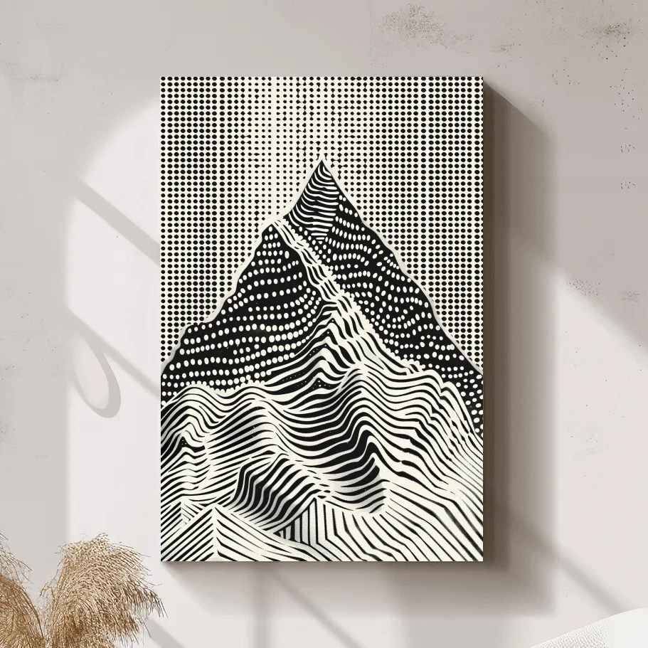 Mountain artwork, linocut style optical illusion art
