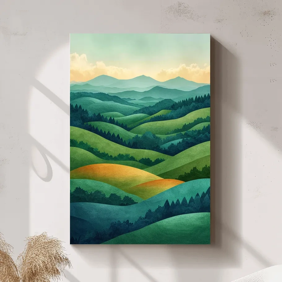 Rolling hills and forest surreal artwork, 3d layered effect