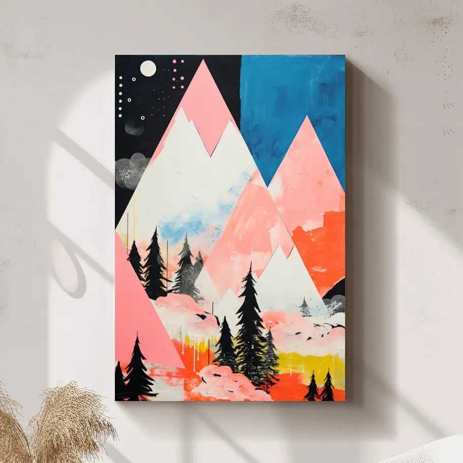 Simple geometric and abstract mountain painting