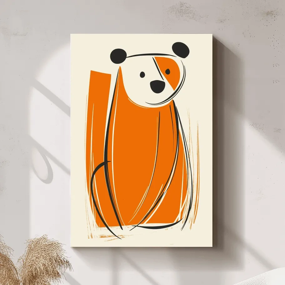 Minimalist Bear Caricature Illustration - Modern Nursery Wall Art