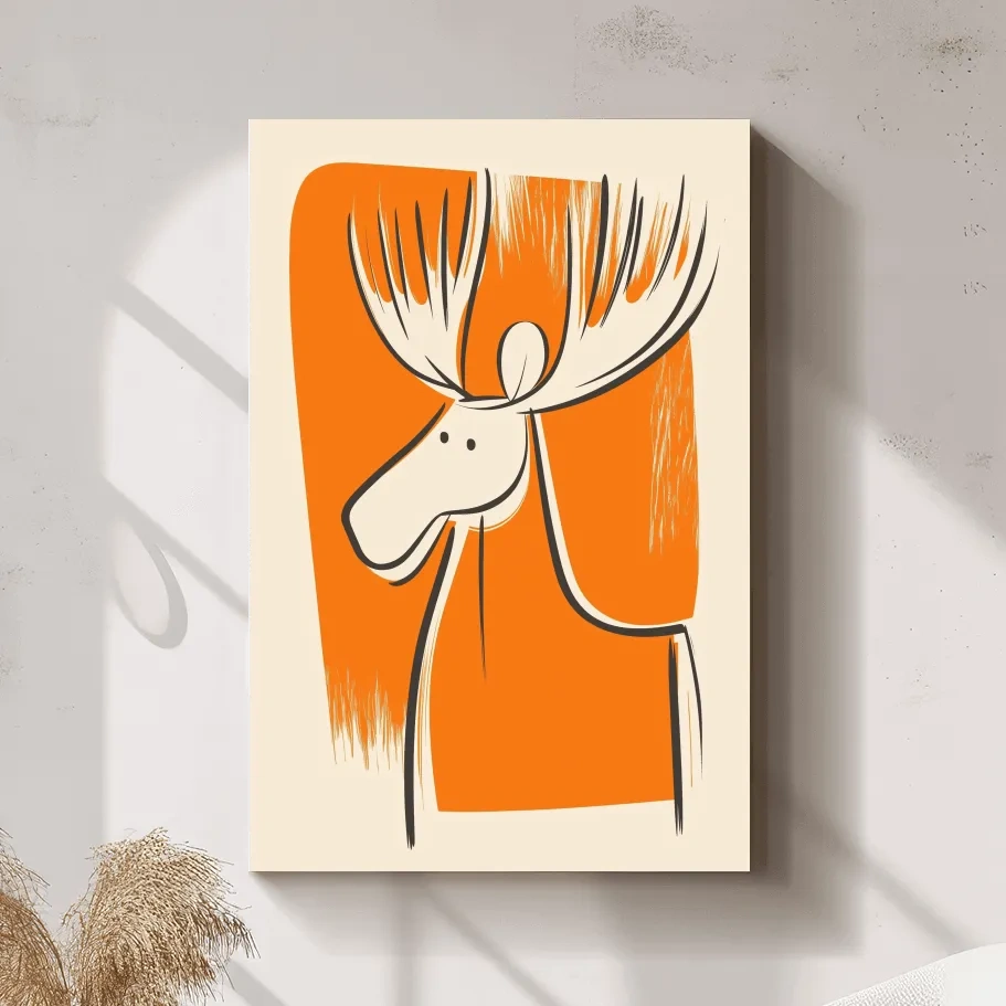 Caricature wall art print of a cute cartoon moose