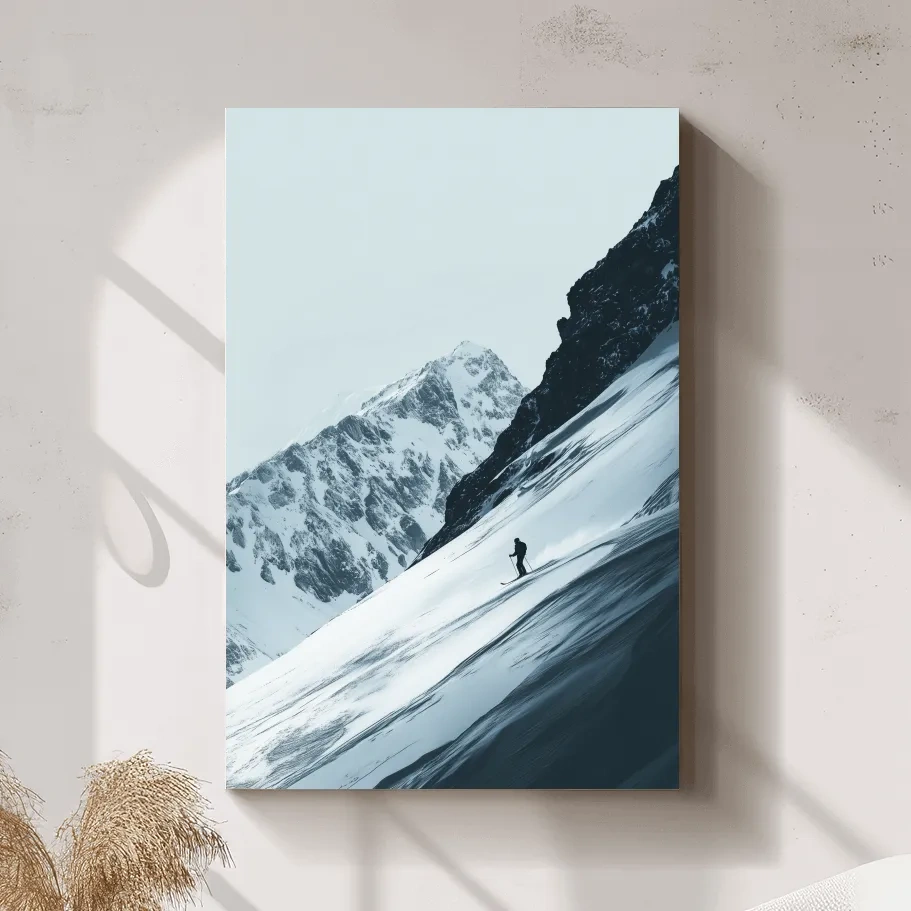 Snowy Alpine Skier Artwork - Minimalist Ski Wall Art