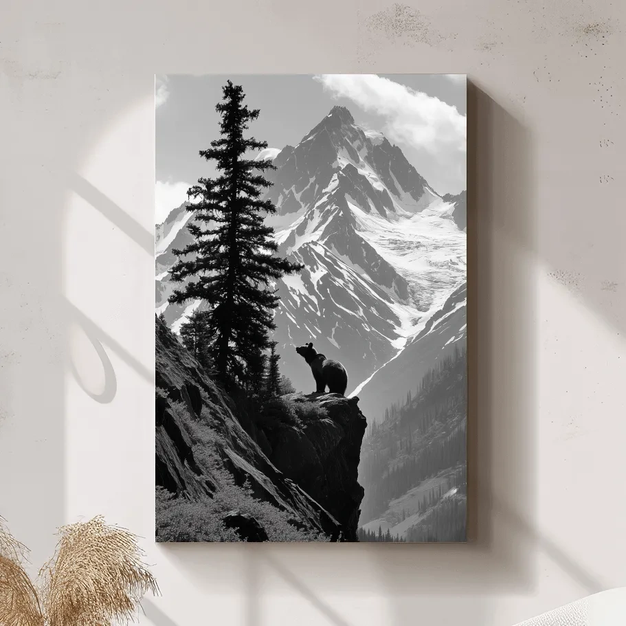 Grizzly bear on a cliff in the mountains, wildlife photography art