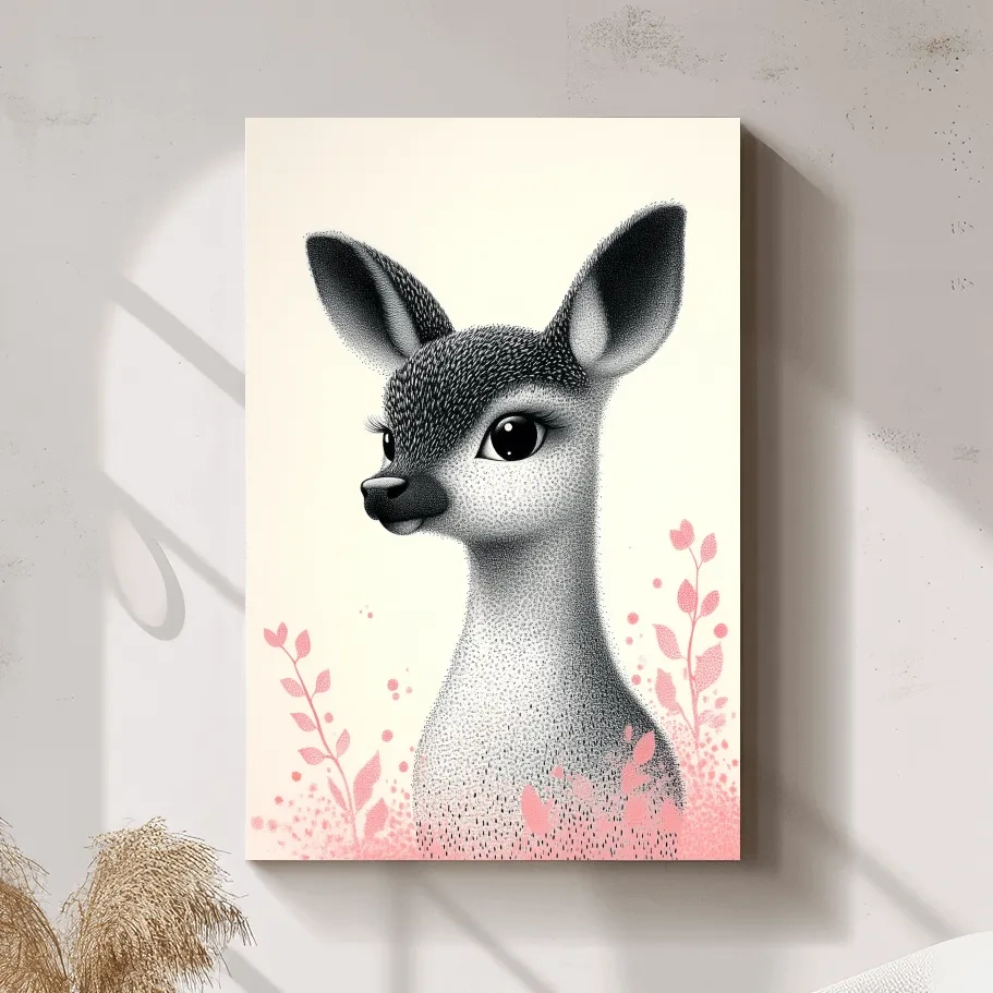 Cute Baby Deer Portrait Illustration - Childrens Nursery Animal Wall Art