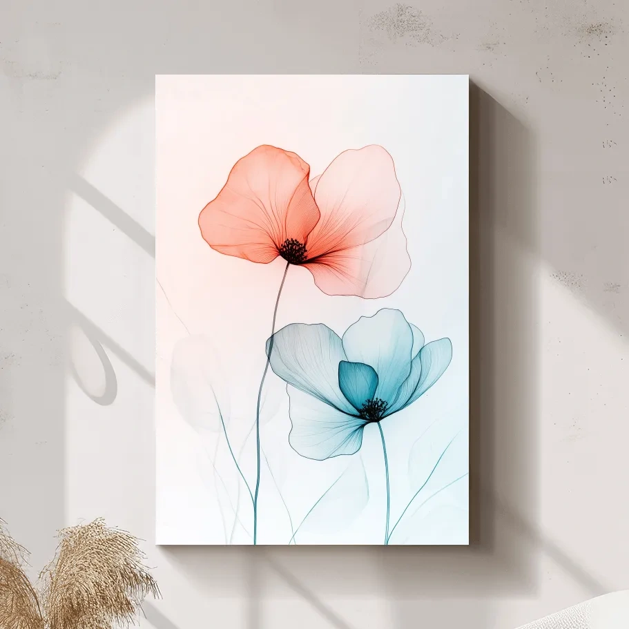 Abstract poppy art, soft watercolour print