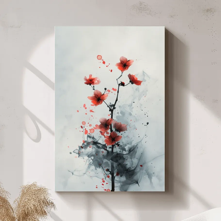 Abstract floral artwork painting, minimal flower wall art