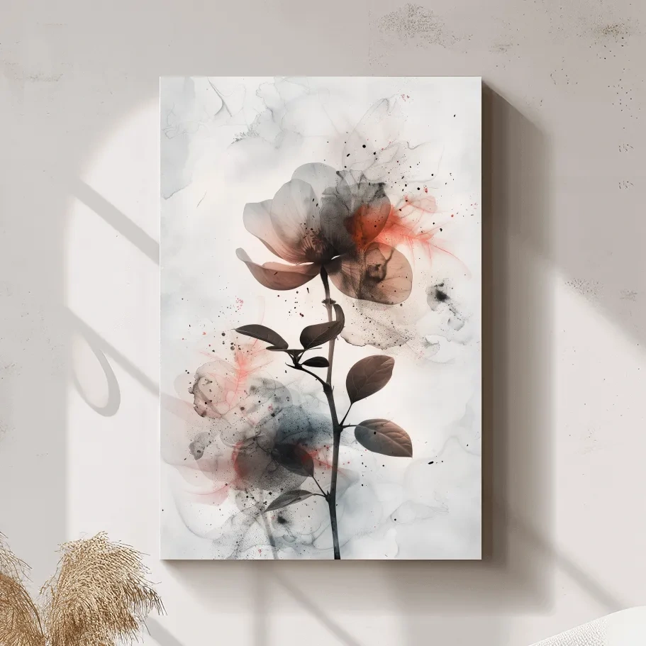 Moody Ink Wash Floral Blossom - Minimalist Floral Watercolor Wall Art