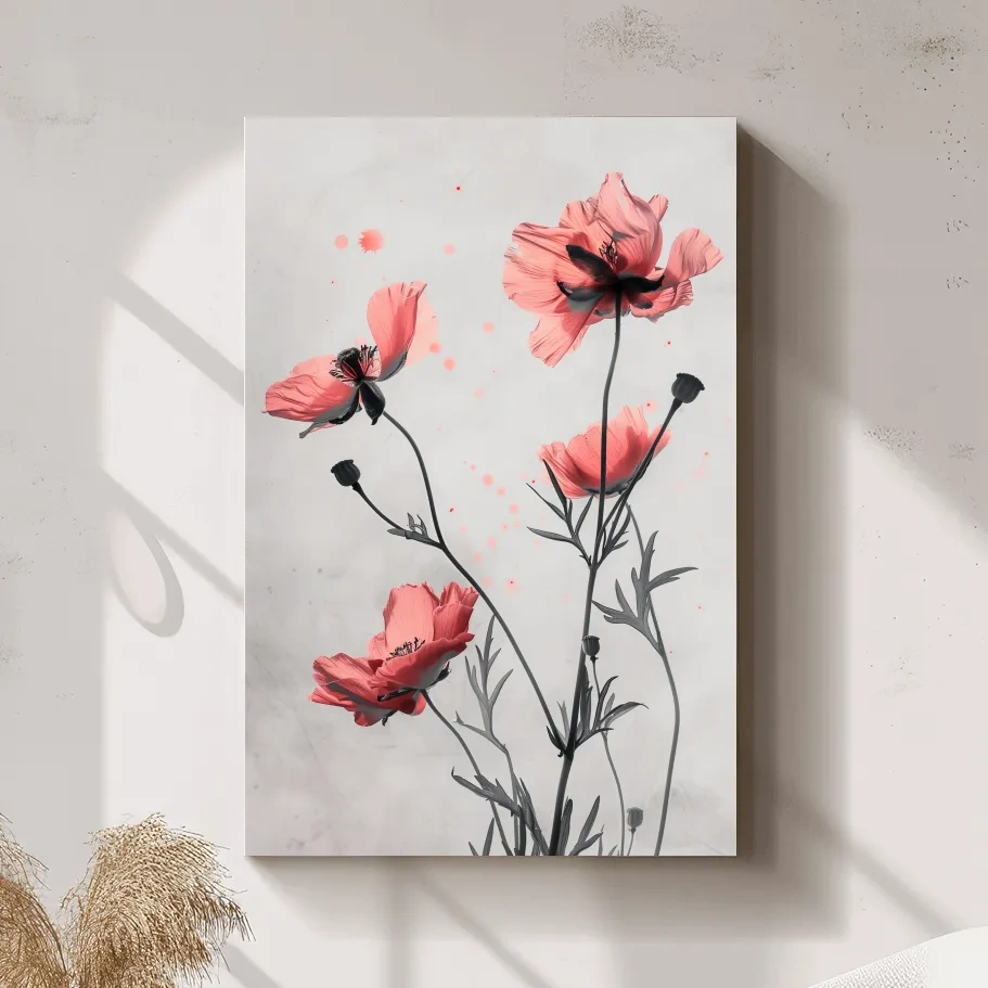 Poppy Flowers Watercolor Illustration - Minimalist Botanical Wall Art