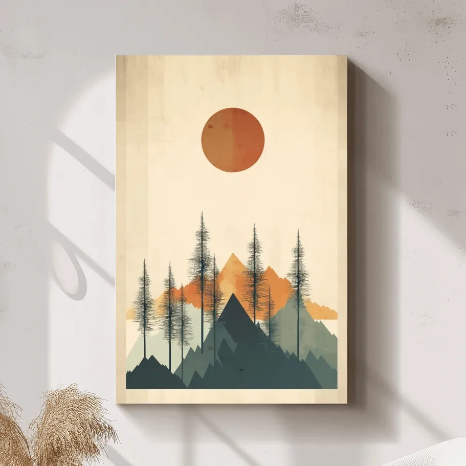 Minimal art of mountains and forest scenery