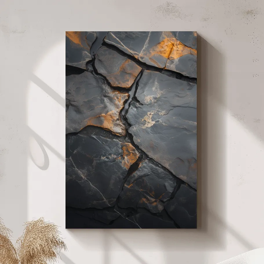 Charcoal Slate Stone Texture Organic Artwork - Modern Abstract Geology Wall Art