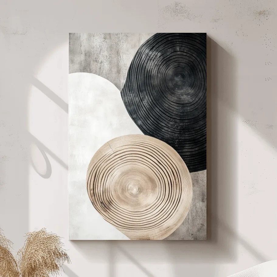 Concentric circle wood grain wall art, bohemian rustic style