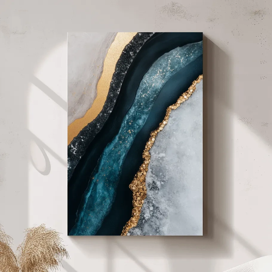 Elegant Gold Natural Geode Abstract - Modern Resin Style Wall Art