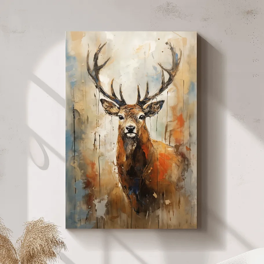 Deer buck painting, rustic impasto effect