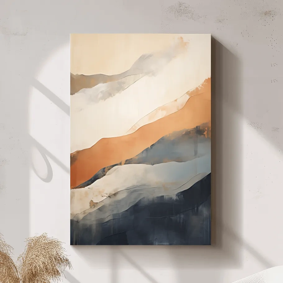 Abstract artwork painting, subtle mountain shapes