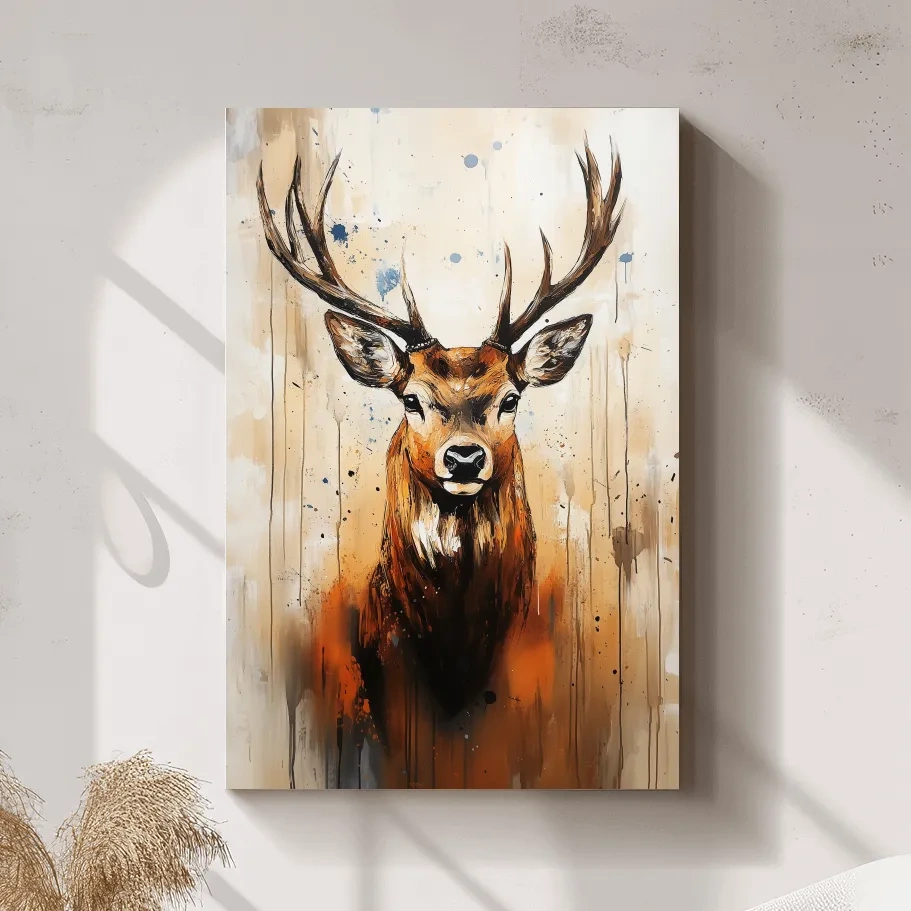 Impasto Style Deer Stag Portrait - Rustic Wildlife Wall Art