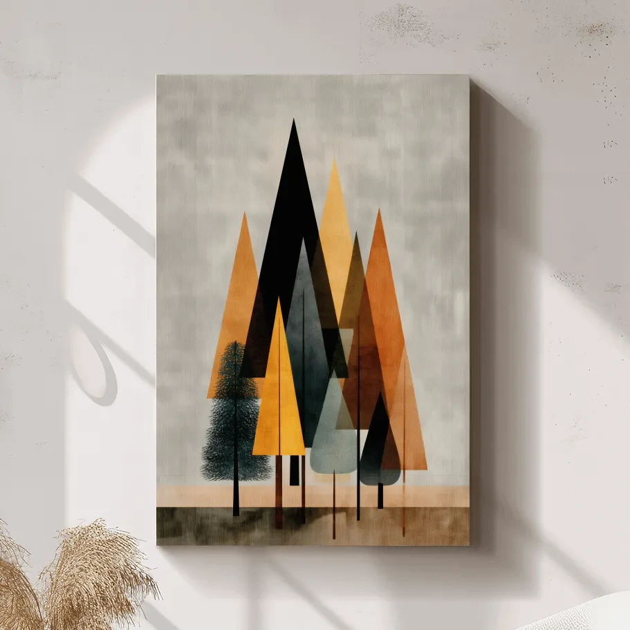 Minimalist Geometric Pine Tree Forest - Mid Century Modern Scandinavian Wall Art