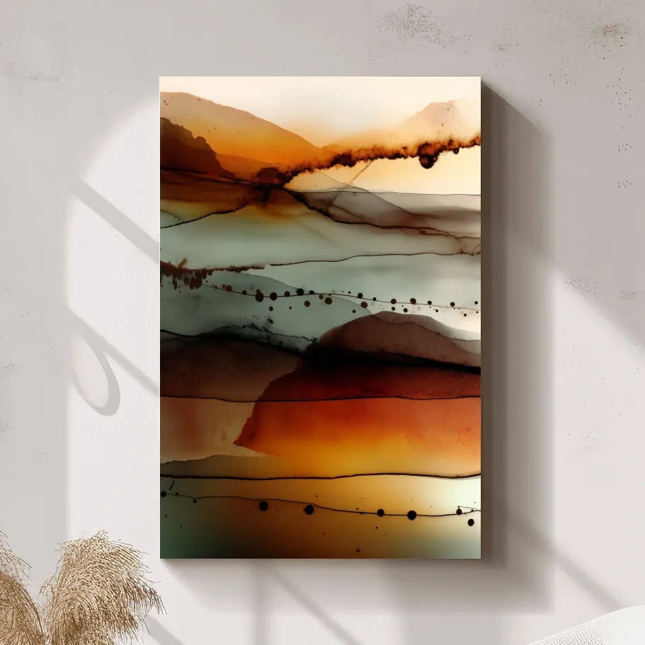 Moody Abstract Mountain Horizon Watercolor - Modern Landscape Wall Art