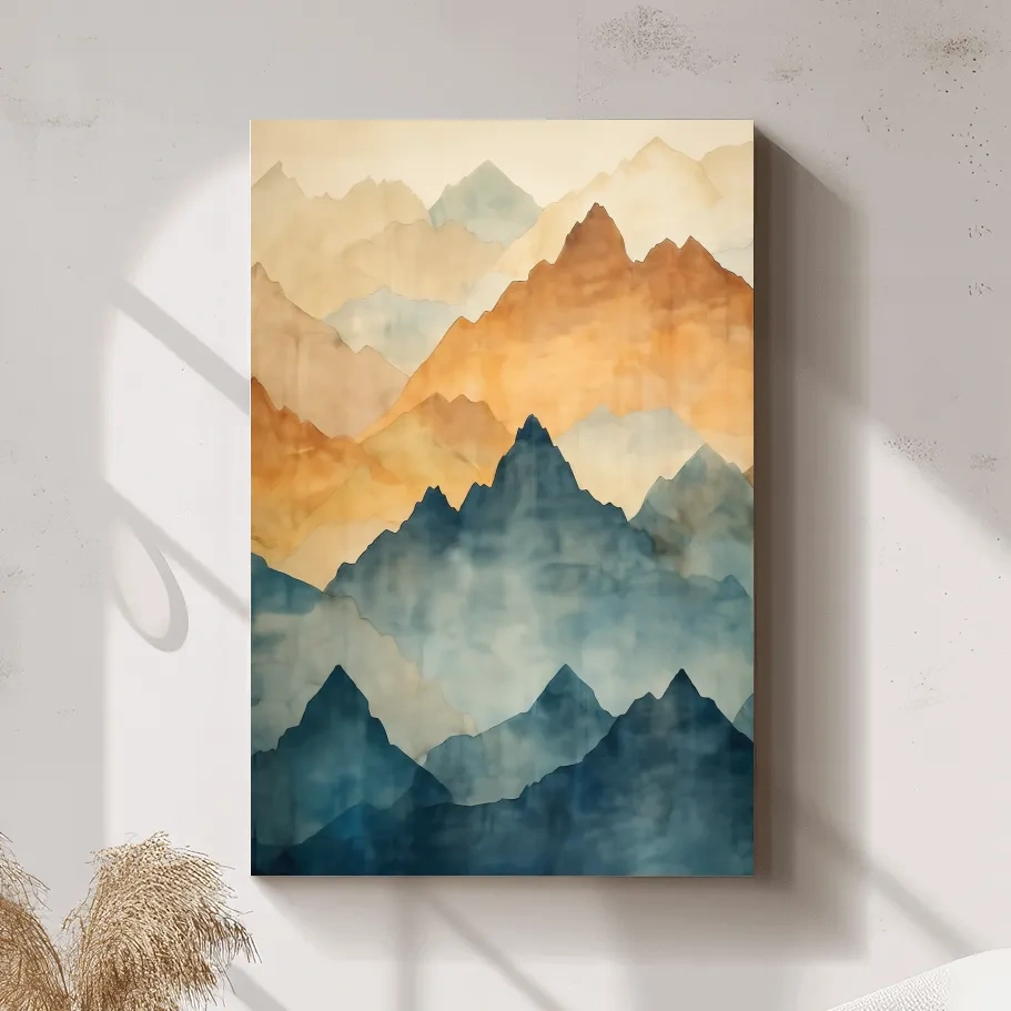 Foggy Layered Mountain Watercolor Landscape - Abstract Wall Art