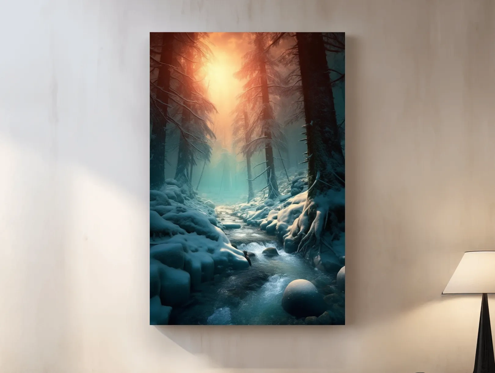Misty Winter Forest Stream At Sunrise - Photographic Landscape Wall Art