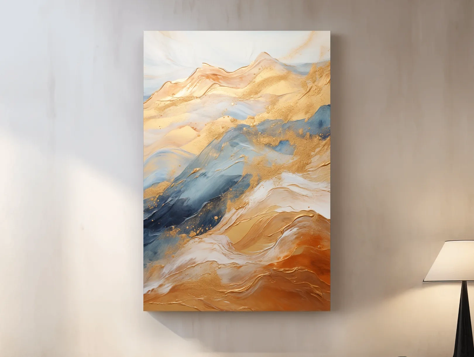 Abstract Gold And Blue Mountain Landscape - Modern Fluid Marble Wall Art