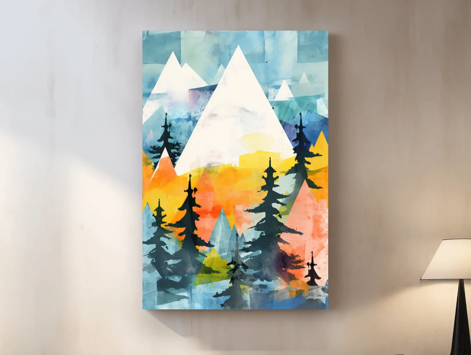 Rustic Watercolor Mountains And Pine Forest - Vibrant Alpine Landscape Wall Art