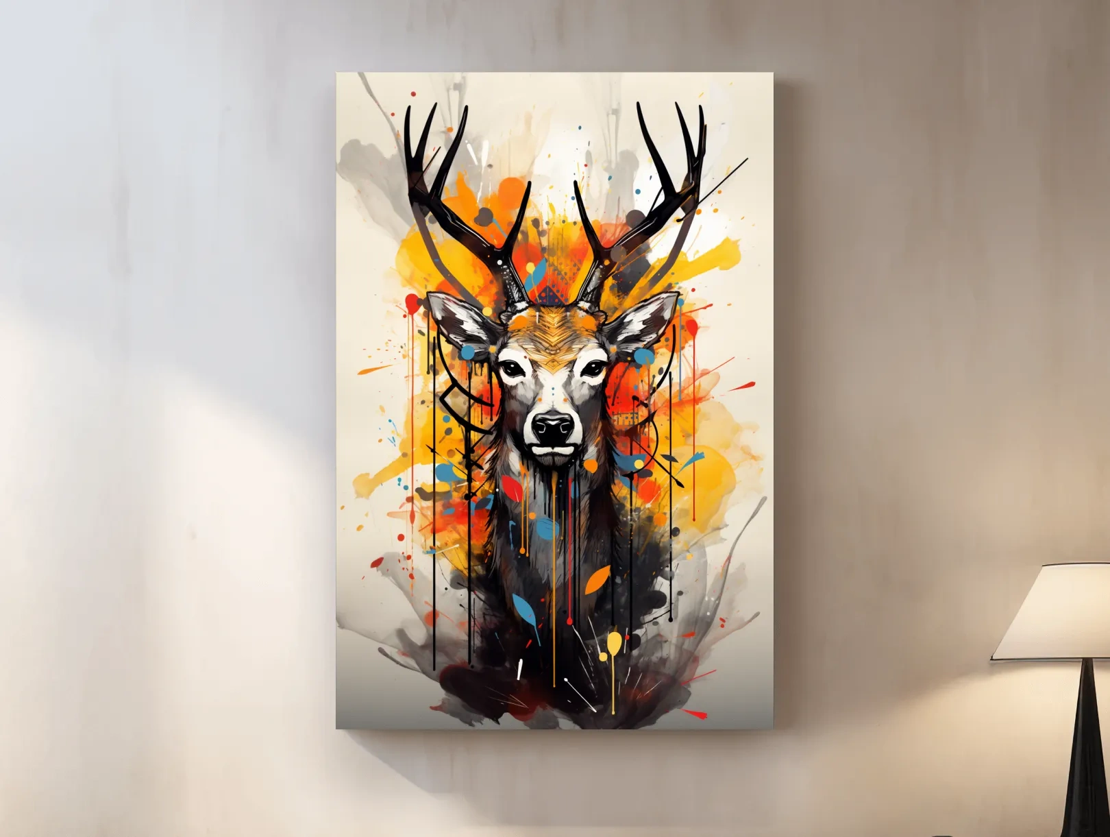 Abstract splattered painting of a deers head
