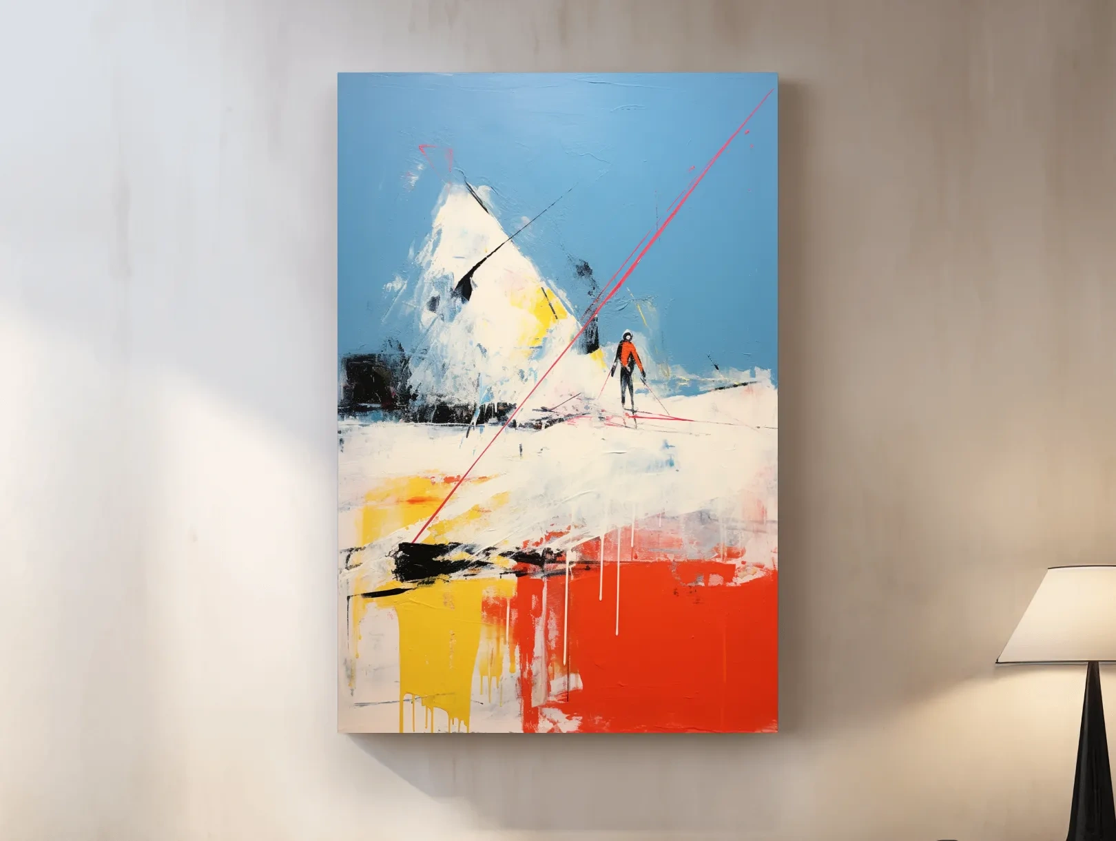 Expressionist Abstract Skiier Mountain Peak Painting - Winter Sports Wall Art