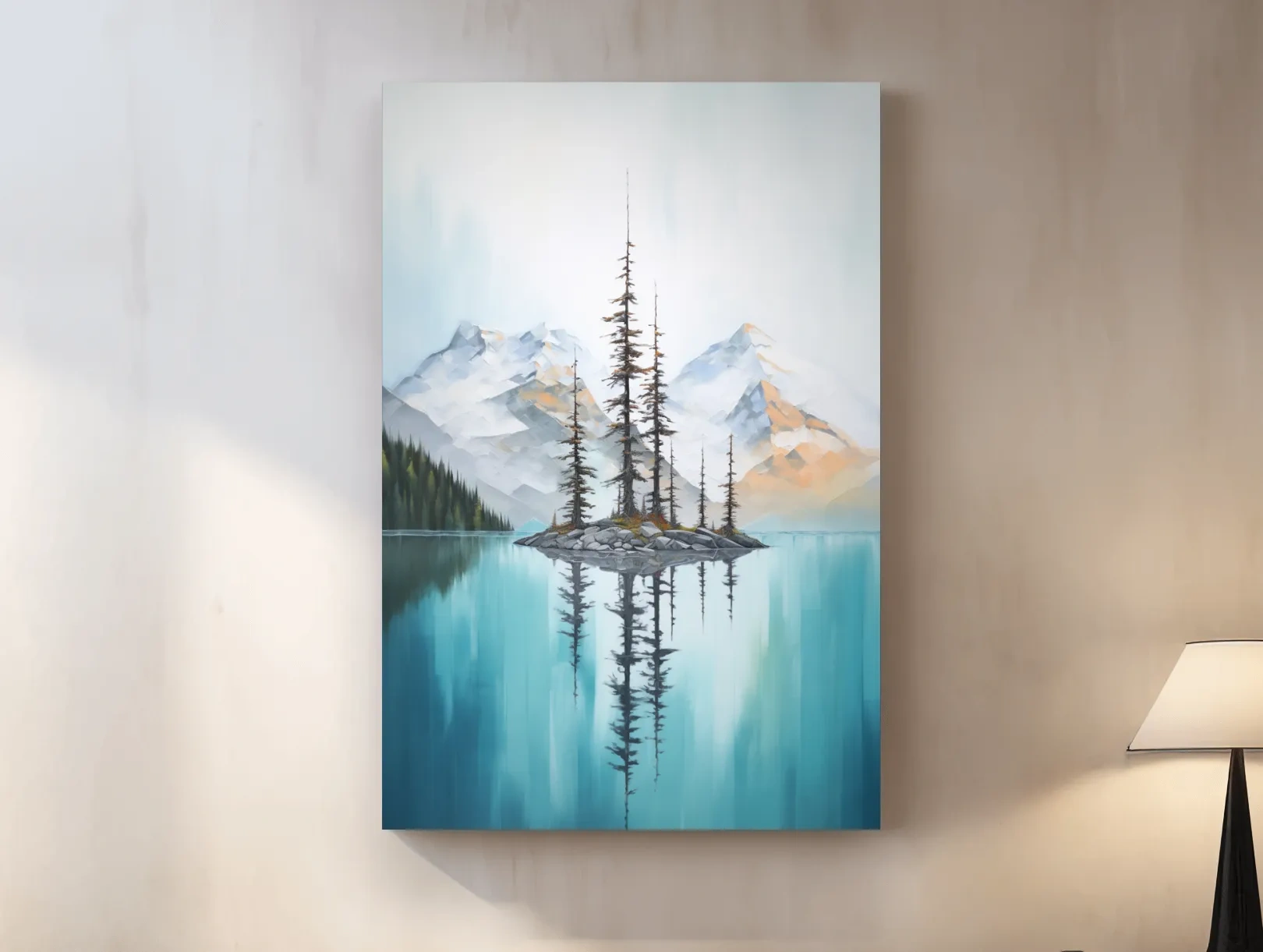 Turquoise Alpine Lake Island Pines - Serene Mountain Landscape Wall Art