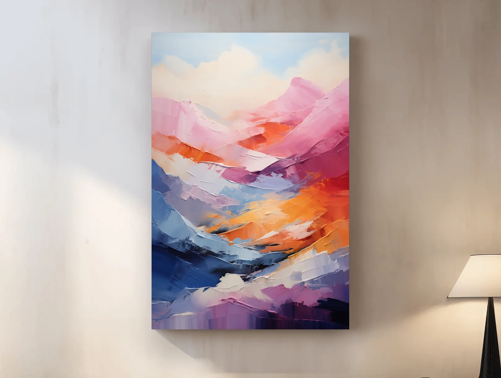 Vibrant Abstract Mountain Landscape Painting - Colorful Impasto Texture Wall Art
