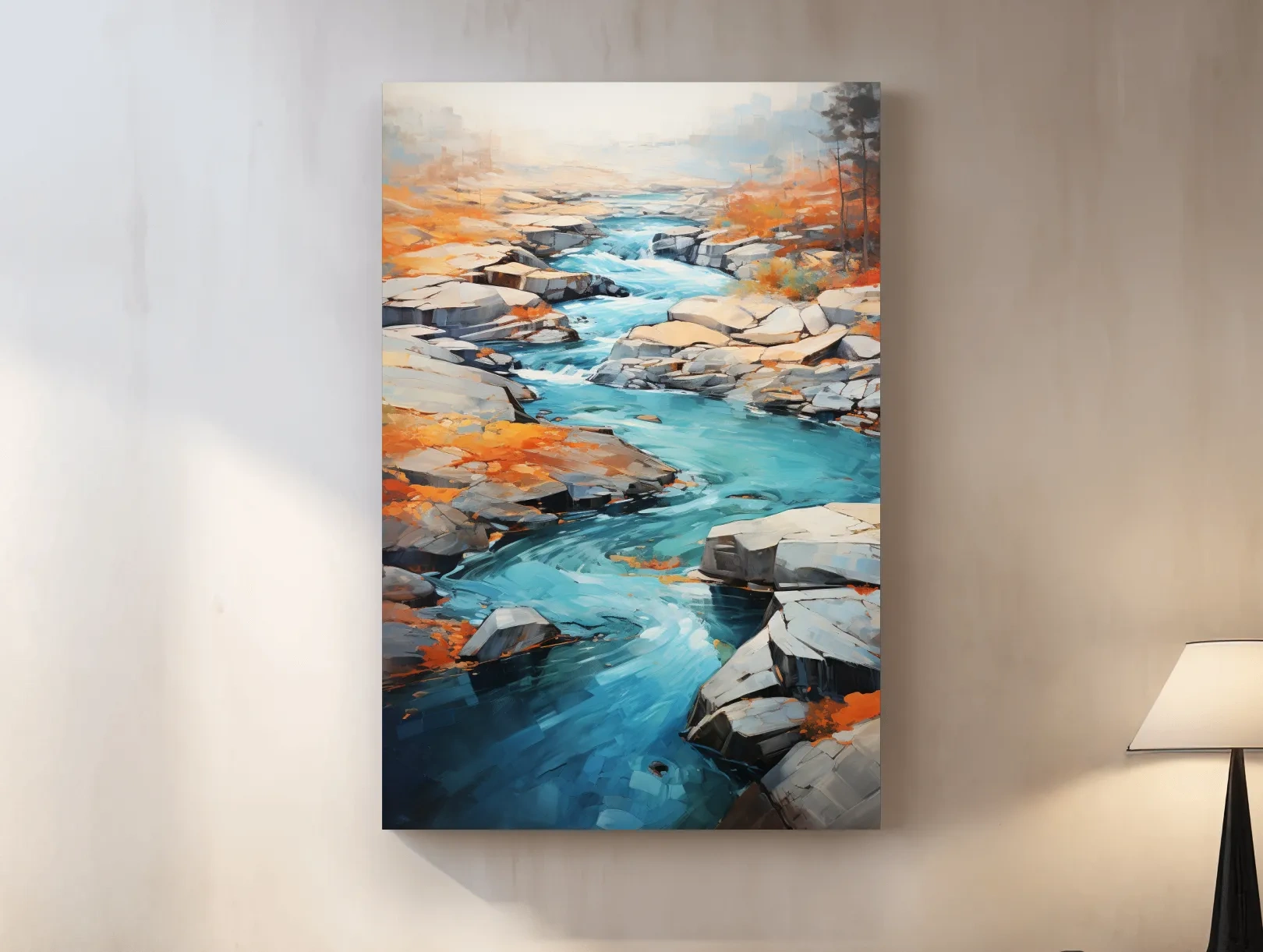 Vibrant Turquoise River Through Rocky Canyon - Modern Impressionist Landscape Wall Art