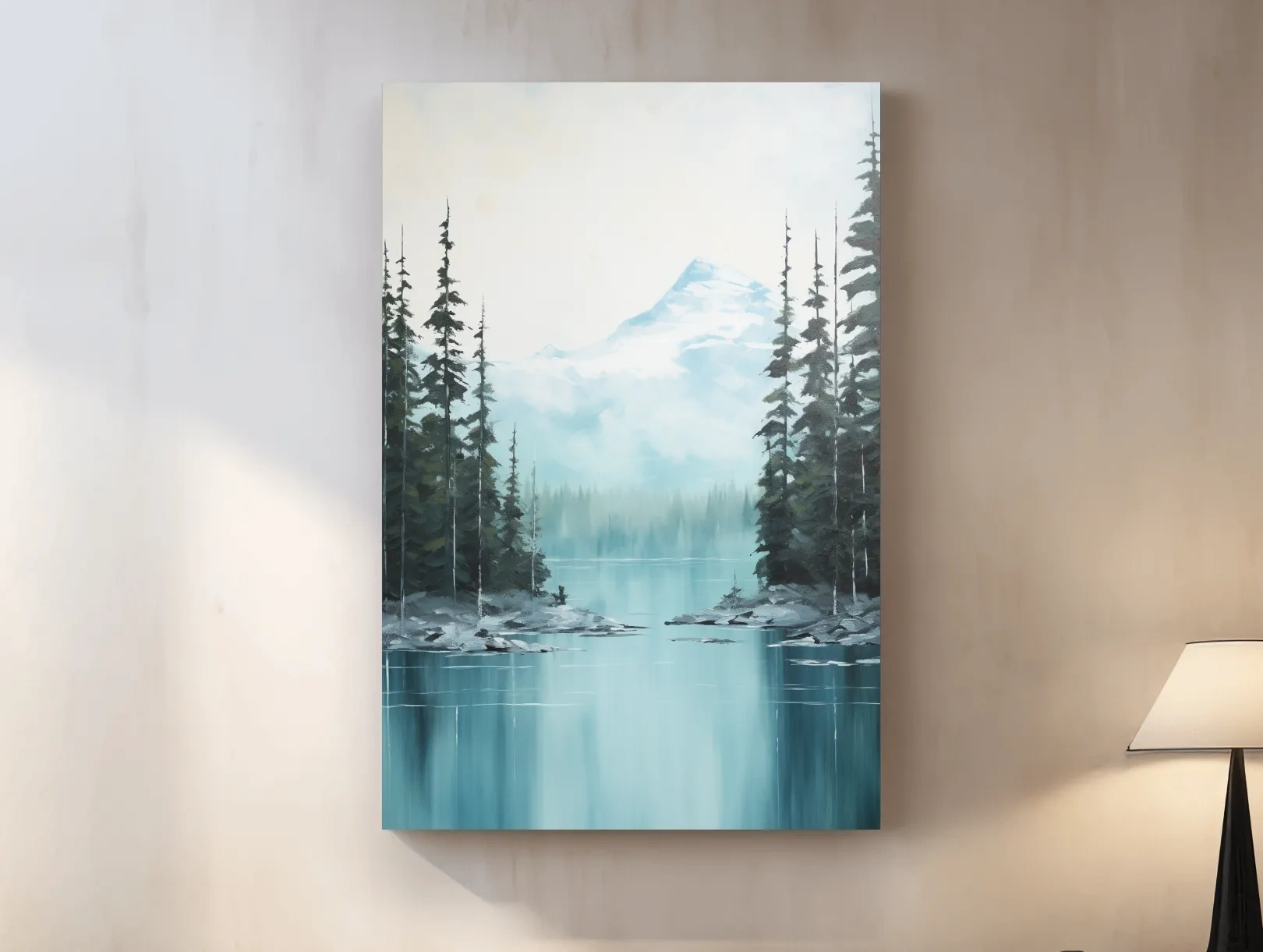 Turquoise Alpine Lake & Pine Forest Watercolor - Serene Mountain Landscape Wall Art