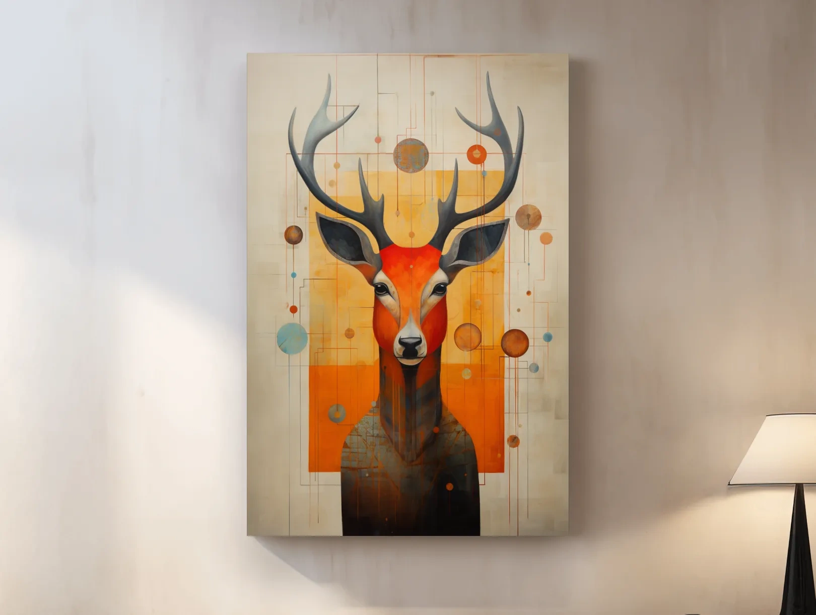 Mid Century Abstract Stag Portrait Painting - Quirky Wildlife Wall Art