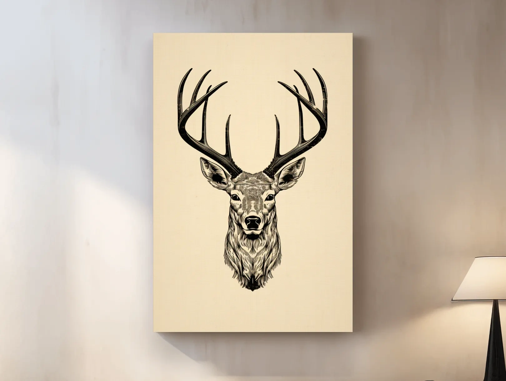 Vintage Deer Head Line Drawing Artwork - Minimalist Wildlife Tattoo Wall Art